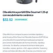 Olla Eléctrica Portátil Élite Gourmet 1.25qt con recubrimiento cerámico. - Img 56788178