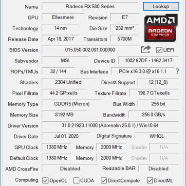 MSI RX580 GAMING 8GB - Img 124142347