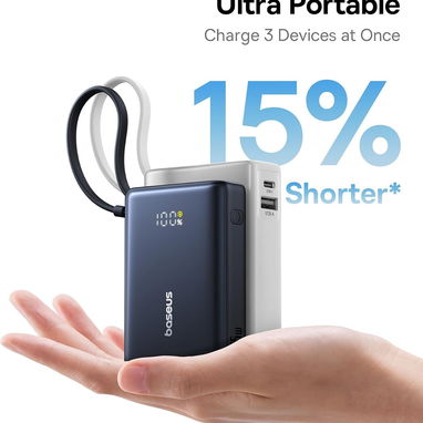 POWER BANK BASEUS PICOGO 10000MAH 45W USB-C CABLE INTEGRADO ENVÍO DISPONIBLE + GARANTÍA - 6/9