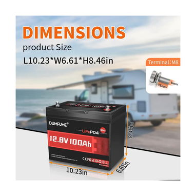 Batería LiFePO4 DUMFUME de 12 V 100 Ah con BMS de 100 A, formato mini 12.8V 100AH - 2/3