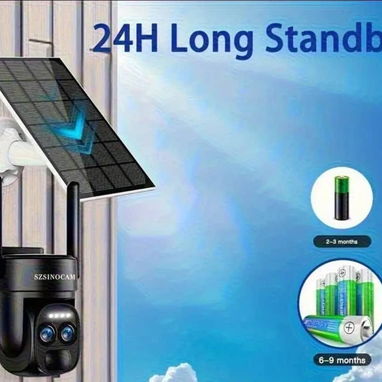 🛍️ Camara de vigilancia con panel solar y bateria negra grande, de una sola camara o´kampro - 2/3