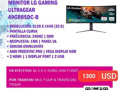 Monitor LG Gaming Ultragear modelo 49GR85DC-B nuevo a estrenar. 49 Pulgadas Curvo | 1300USD - Img main-image