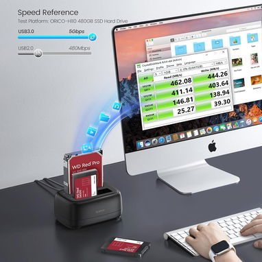 ORICO Dockin para disco duro de doble bahía USB 3.0 a SATA III para disco duro de 3.5 pulgadas máx. hasta 40 tb new - 2/8