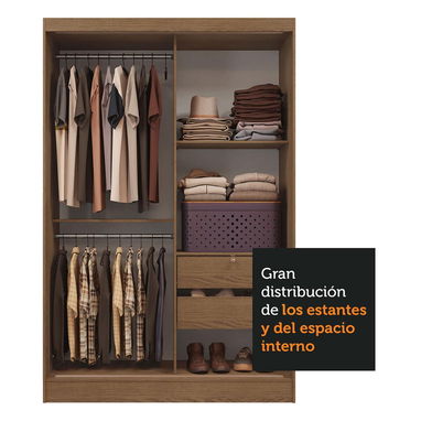 Closet Madesa 2 puertas corredizas 1 puerta con espejo marron luke - 4/4