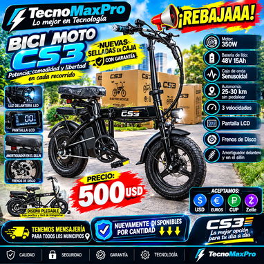 🛵⚡ BICI MOTO ELÉCTRICA CS3 💥 Motor eléctrico de 350 W. ✅ Batería de litio de 48 V / 15 Ah. ✅ de 25-30 km 📞 53321047 - 2/4