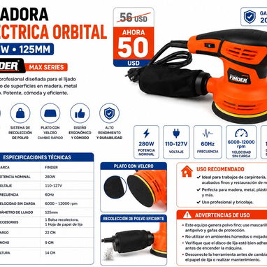 LIJADORA ELÉCTRICA ORBITAL FINDER 280W - 2/4