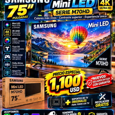 🚀 ¡PANTALLA GIGANTE DE 75 PULGADAS!  ✨ SAMSUNG MINI LED 4K UHD | SERIE M70HD ✨📲 WHATSAPP: 53321047 - 2/3