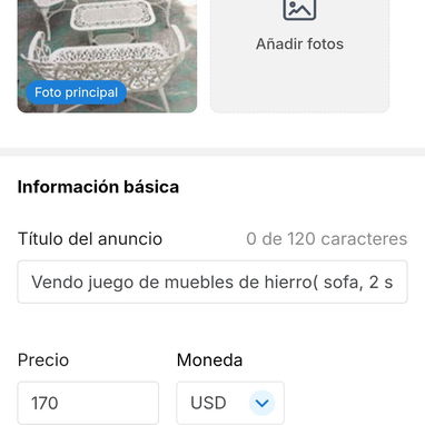 Rebaja a 150.Vendo juego de muebles de hierro( sofa, 2 sillas con brazos y 1 mesita) para exteriores, jardín y terrazas. - Img 123631037