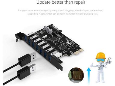 0km✅ PCIe Card Orico 7xUSB 3.0 📦 PCIe x1, Alimentación SATA, Interna, Adaptador, Expansión ☎️56092006 - Img 68957486