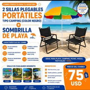 Dos sillas plegables portátiles, tipo camping + sombrilla de playa - Img 56741033