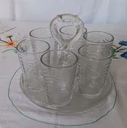 Juego de 6 Vasos con Bandeja (Con Detalle) de Vidrio Tallado Transparente - Img 50860937