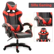 Silla Ergonómica de Oficina Tipo Gaming, con Respaldo Alto, Reclinación y Soporte Lumbar, Rojo con Negro - Img 54435383