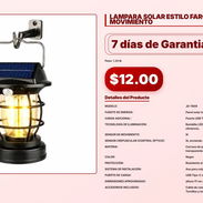 LAMPARA SOLAR ESTILO FAROL CON SENSOR DE MOVIMIENTO . - Img 56933234