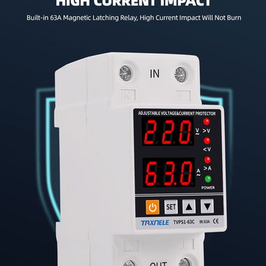 Braker y protector de alto y bajo voltage con relé y ajustable 63A 120V y 240v - 10/10
