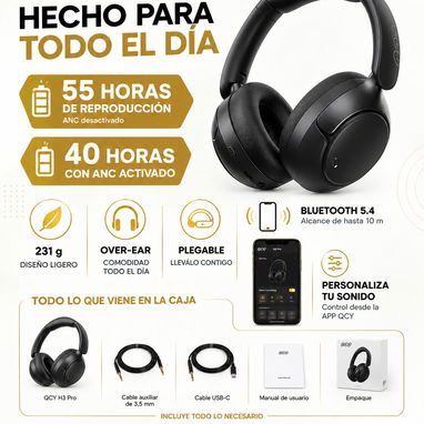 QCY H3 Pro – Audífonos Bluetooth con ANC, LDAC y Hi-Res en La Habana - 3/3
