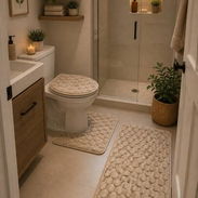 Set de alfombras para baño (3 piezas) 🚿✨ 💰Precio: 15 USD  Diseño peludo, suave al tacto y antideslizante - Img 57354591