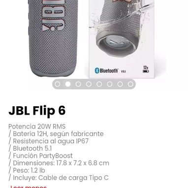 JBL Flip 6. Potencia 20W RMS / Batería 12H, según fabricante - 2/4