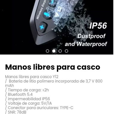 Manos libres para casco Y12. Bluetooth 5.4 - 2/4
