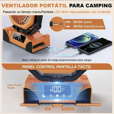Ventilador recargable con luz led de 20000 mAh. Hasta 58 horas de ventilación continua - Img 126287430