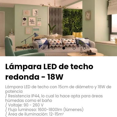 Lámpara LED de techo redonda con 15cm de diámetro  - 18W de potencia - 4/5
