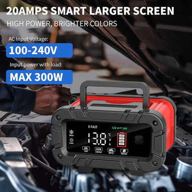 Cargador de Batería E-FAST 0-20A 12/24V LiFePO4 Plomo Ácido Cargador de Batería Automático Inteligente - 7/9