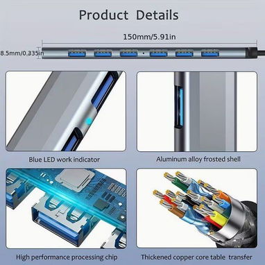 Hub USB-C de 7 Puertos – USB 3.0 Ultradelgado | videojuegoshabana.com - Img 122487989