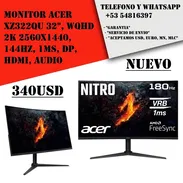 Monitor Acer Nitro 32" WQHD 2K (340usd) 2560x1440, 144Hz, 1ms, DP, HDMI, Audio "Nuevo Sellado" - Img 58357443