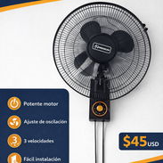 Ventilador eléctrico de pared PREMIUM • Potente y eficiente para refrescar cualquier espacio. • Diseño compacto con rej - Img 55198543
