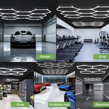 Luces Hexagonales: 245W 8 Rejillas Luces LED Hexagonales, 6500K Ultra Brillantes, Luz de Panal para Garaje, Taller - Img 125736836