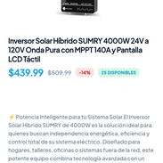 Inversor Solar Híbrido SUMRY 4000W 24V a 120V Onda Pura con MPPT140A y Pantalla LCD Táctil. - Img 56688551
