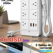 🔌 Extensión Eléctrica Tipo Regleta - 5 Tomas + 2USB + 1PD - $16 USD - Img 56294608