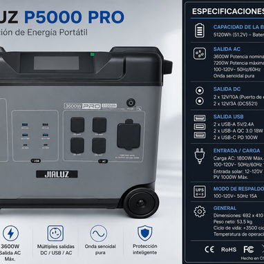 Estación de Energía Jailuz Calidad Eterna 5120WH 3600w Potencia picos 7000w - 6/6
