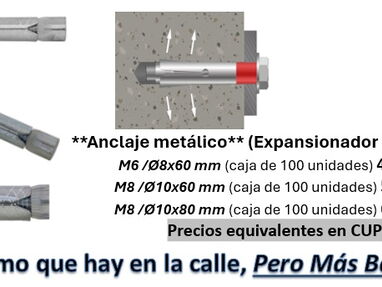 Vendo anclaje  metálico (Expansionador metálico) M6, M8 y M10 cajas de 100 unidades y Manguera Corrugada Eléctrica - Img 66460747