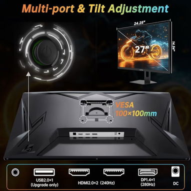KTC Monitor para juegos de 27 pulgadas y 280 Hz, monitor de computadora FHD 1080P 240Hz, panel VA rápido, 1 ms GTG, comp - Img 122549316