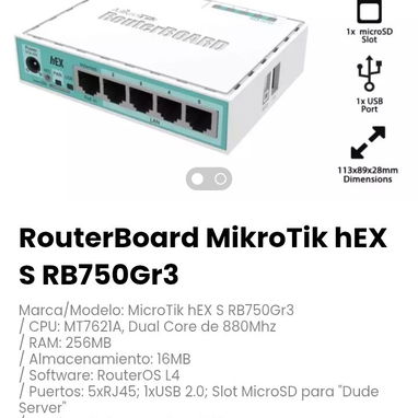 RouterBoard MikroTik hEX S RB750Gr3 Marca/Modelo: MicroTik hEX S RB750Gr3 - Img 110640378