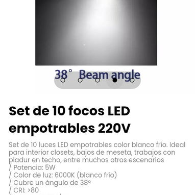 Set de 10 luces LED empotrables 220V color blanco frío. - 4/5