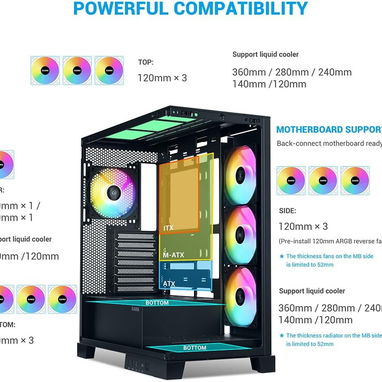 Chasis para PC SAMA V50 de Torre Media para Juegos con Doble Vidrio Templado, 4 Ventiladores ARGB 52815418 - Img 118357417