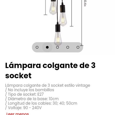Lámpara colgante de 3 socket estilo vintage. No incluye los bombillos - 2/5