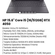HP 15.6" Core i5 (16/512GB) RTX 4050. / Tarjeta Gráfica: NVIDIA RTX 4050 GDDR6 6GB. Nueva con garantía - Img 52583749