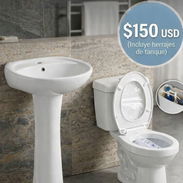 Juego de baño incluye tasa tanque con herraje y lavamanos con pedestal - Img 58175163