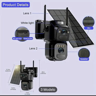 Cámara de Seguridad Solar 4MP para Exteriores con Doble Lente, Visión 360°, Visión Nocturna a Color, Sensor PIR - Img 127292378