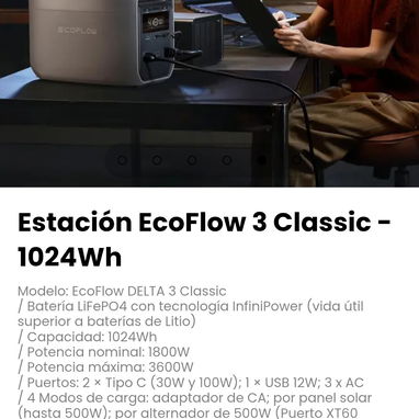 Estación EcoFlow 3 Classic - 1024Wh Modelo: EcoFlow DELTA 3 Classic - 5/6