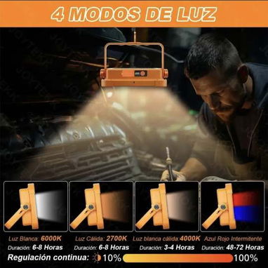 Reflector portatil, solar y recargables para exteriores o interiorescon puerto de usb y 4 modos de luz - 4/8
