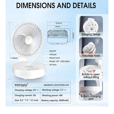 Ventilador de viaje portáti recargable impermeable, ventilador plegable inalámbrico desmontable, 4000 mAh, batería - Img 109208638