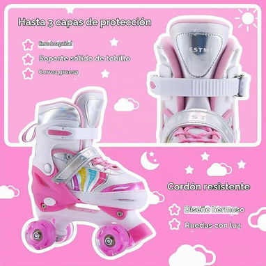 ☎️53544655 🛵 Entrega Disponible ⭐Patines Ajustables para Niños y Niñas – Color Blanco y Rosa ⭐ - 4/5