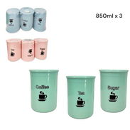💜Juego de 3 envases para caffe, te, azúcar, etc... Plástico engomado Capacidad de 850ml cada posuelo Medida: Alto:14cm - Img 55817205