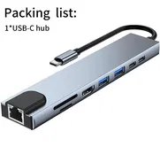 Regleta USB HUB 8 en 1 - Adaptador HDMI 4K Red RJ45 Extension USB 3 Lector Micro SD - Carga PD - Img 48964155