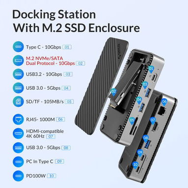 Docking Station ORICO 10 IN 1 (Estación de acoplamiento ORICO 10-EN-1 con gabinete SSD M.2) en 100 USD - Img 123332075