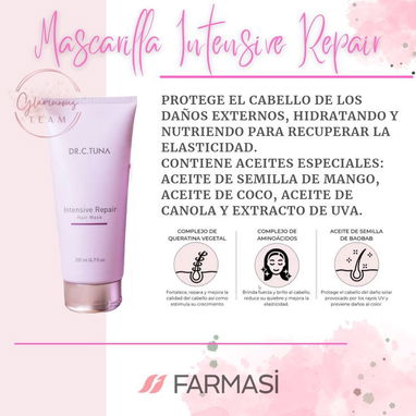 Champú y Mascarilla Capilar Intensive Repair de FARMASI.Para cabello seco, maltratado, quebradizos, químicamente tratado - Img 125483129