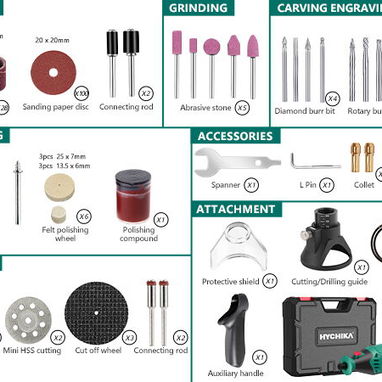 Herramienta rotativa tipo DREMEL 'HYCHIKA' 180W (110V/60Hz) KIT 173 PIEZAS 6 VELOCIDADES (10000-35000RPM) NUEVO EN CAJA. - Img 123053790